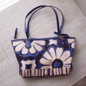 COACH Blue Poppy Floral Canvas Shoulder Bag